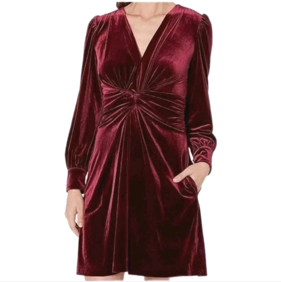 Vince Camuto Velvet Midi Dress Woman Plus 20W Wine V-Neck Holiday Fall Party Nwt - Picture 1 of 14